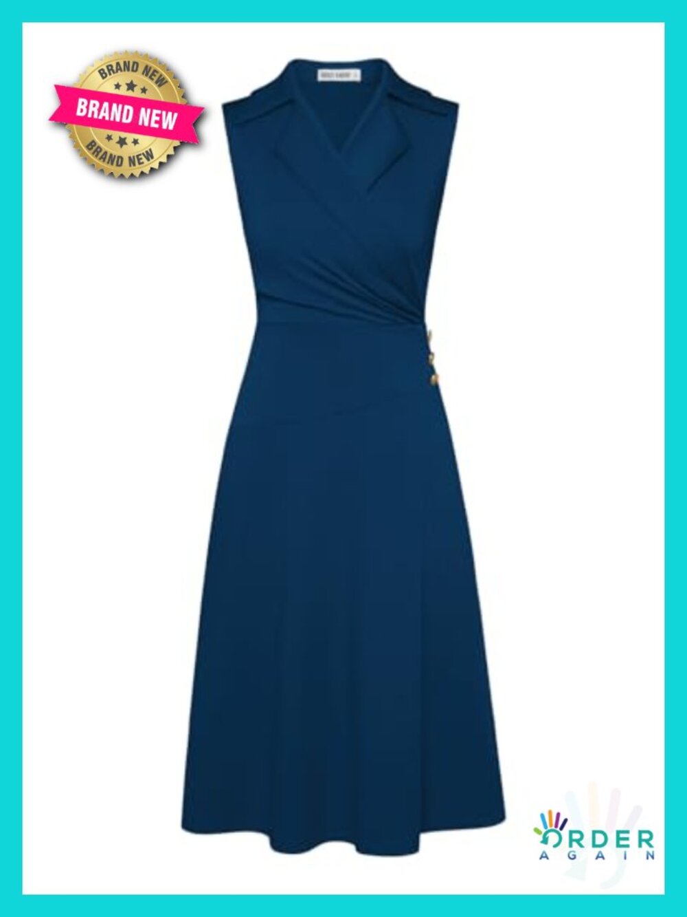 Sleeveless Midi Wrap Dress A-Line Lapel Ruched Business Work